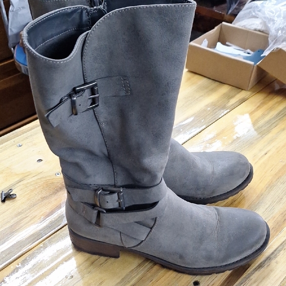 Maurices Shoes - Maurices Gray Heeled Boots with Decorative Straps